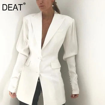 DEAT 2021 nowe lato i wiosna biała modna odzież damska z długim rękawem, jednorzędowy przewodnik marynarka damska top WN20300L