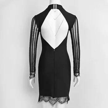 DEIVE TEGER Trendy Long Sleeve Black Lace banding Jesień Zima mini sukienka dla kobiet Vestidos Evening Party casual dress 8393