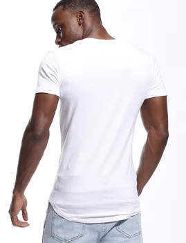 Dekolt V-neck t-shirt dla mężczyzn Low Cut Vneck Wide Vee Tee męska koszulka niewidzialna Mike ' a model Scoop Hem Slim Fit z krótkim rękawem
