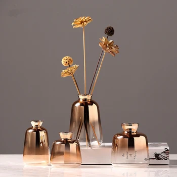 Dekoracje Do Domu Figurki Rzemiosła Złocony Wazon Szklany Nordic Gold Butelki Przezroczyste Wazony Kwiatowe Dla Roślin Ślubny Wystrój Ozdoba