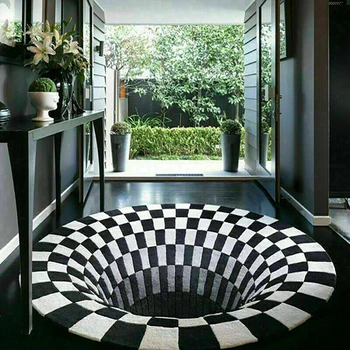 Dekoracje do domu salon, przedpokój, dywan czarny biały ekran print 3D iluzja wir mało dziura dywanik podłogowy antypoślizgowa mata
