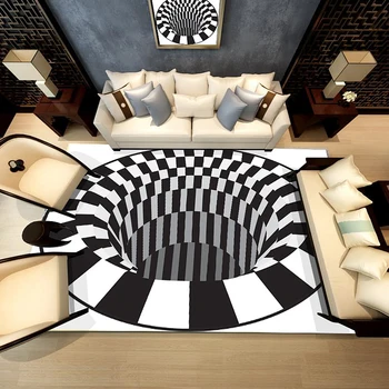 Dekoracje do domu salon, przedpokój, dywan czarny biały ekran print 3D iluzja wir mało dziura dywanik podłogowy antypoślizgowa mata