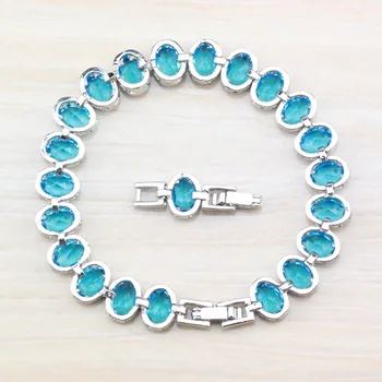 Dekoracje ślubne srebrny kolor błękitny cyrkonia ogniwo łańcucha długość bransoletki 20,5 cm dla kobiet strój