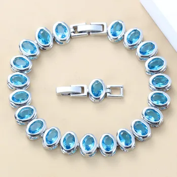 Dekoracje ślubne srebrny kolor błękitny cyrkonia ogniwo łańcucha długość bransoletki 20,5 cm dla kobiet strój