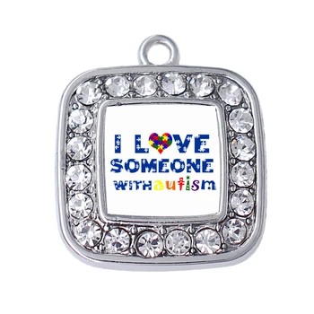 Delikatny rhinestone Kryształ kropelkowata autyzm piece jigsaw puzzle charm kocham kogoś z autyzmem tag wisiorek autystycznych biżuteria