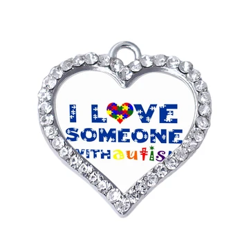 Delikatny rhinestone Kryształ kropelkowata autyzm piece jigsaw puzzle charm kocham kogoś z autyzmem tag wisiorek autystycznych biżuteria