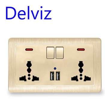 Delviz International universal usb Socket UK standard outlet Dual USB charger Port 2A EU Plug White Wall three hole power socket