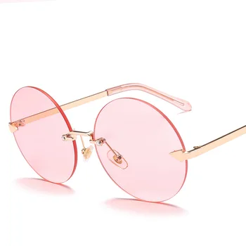 DENISA 2021 rocznika okrągłe okulary Kobiety żółty różowy wielkie odcienie okulary przeciwsłoneczne UV400 okulary bez oprawek retro steampunk punkty S152