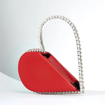 Diamond Red Heart Evening Clutch Bag Women 2020 Designer Chic Rhinestone Metal Black Handle torebka do ślubu imprezy Sac A Main