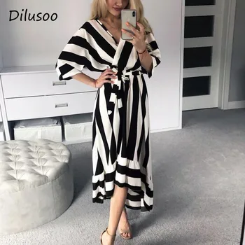 Dilusoo pasy jesienna sukienka dla kobiet Sexy serek nieregularne temat eleganckie sukienki damskie z pasem 2020 rękawy codzienne Vestido