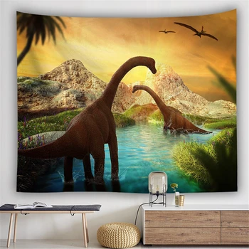 Dinozaur Na Ścianie Gobelin Zwierząt Ścienny Materiał Jurassic Hippie Dzieci Boho Decor Dywan Sypialnia Ściany Koc Wezgłowia Gobelin