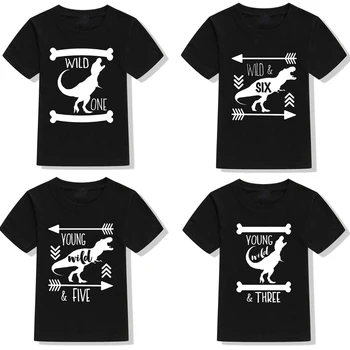 Dinozaur urodziny koszula 1 urodziny koszulka urodziny Dziki jeden trójnik dinozaur partia koszula dinozaur motyw prezent chłopcy moda tee