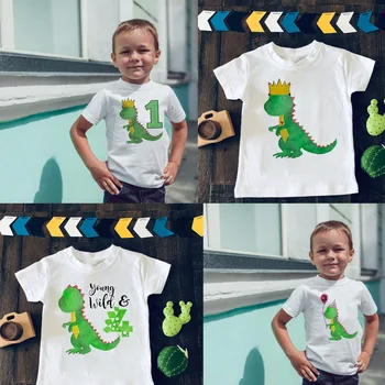 Dinozaur urodziny koszula 1 urodziny koszulka urodziny Dziki jeden trójnik dinozaur partia koszula dinozaur motyw prezent chłopcy moda tee
