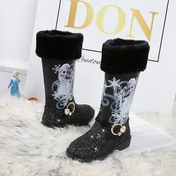 Disney księżniczka Elsa długie buty dziewczyny na wysokim obcasie jesień i zima ciepłe buty dla dzieci cekiny rakiety śnieżne mrożone buty