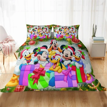 Disney Mickey boże Narodzenie pościel zestaw kreskówka piękna para jeden Bliźniak pełna Król zestaw kołdrę poszewka prezent dla dzieci
