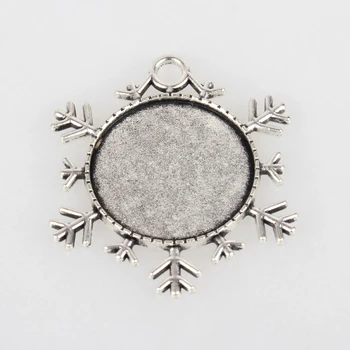 DIY antyczny kolor srebrny boże Narodzenie stop dwustronny wisiorek Śnieżynka kaboszon ustawienia,płaski okrągły