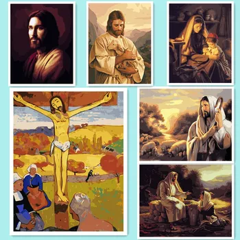 Diy digital oil painting by numbers paint drawing coloring by number canvas hand painted modular picture wall decor Jesus DY610