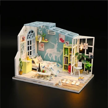 DIY miniaturowy drewniany domek dla Lalek zestaw DIY współczesne życie Lalek dom oszczędny budynek montaż model zestaw dekoracji domu