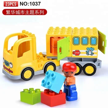 Diy zajęty miasto stronę ciężarówka klocki cegły zabawki dla dzieci, prezenty edukacja dzieci duży rozmiar prezenty