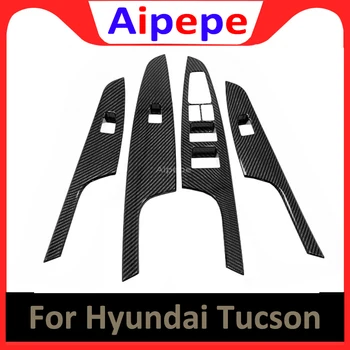 Dla Hyundai Tucson-2019 ABS włókno węglowe drzwi okno szklany panel podłokietnik winda przycisk przełączania pokrywa wykończenie akcesoria samochodowe