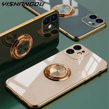 Dla iPhone 12 Pro 11 Pro Max XS XR X 8 7 Plus luksusowy powłoka TPU Pierścień uchwyt miękki pokrowiec pokrywa dla iPhone 12 Mini SE 2020 pokrywa