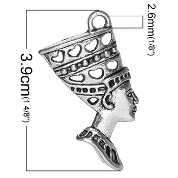 DoreenBeads Urok zawieszenia Nefertiti egipska królowa kolor srebrny 3.9 cm x 2.7 cm(1 4/8