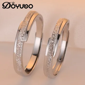 DOYUBO Original CZ obrączki para zestaw dla zakochanych prawdziwe srebro próby 925 modne pierścionki zaręczynowe dla mężczyzn i kobiet VB242
