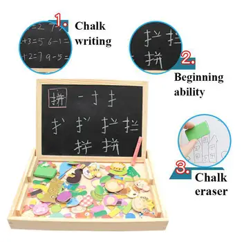 Drewniana magnetyczna układanka Montessori zabawka edukacyjna prezent 100+sztuk dla dzieci magnetyczne puzzle zwierząt cyrk rysunek płyty