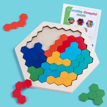 Drewniana sześciokątna gra logiczna dla dzieci i dorosłych - usługa ta jest dostępna forma tangram puzzle zabawki, geometria, logika IQ gra prezent dla dzieci