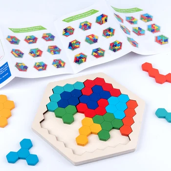 Drewniana sześciokątna gra logiczna dla dzieci i dorosłych - usługa ta jest dostępna forma tangram puzzle zabawki, geometria, logika IQ gra prezent dla dzieci
