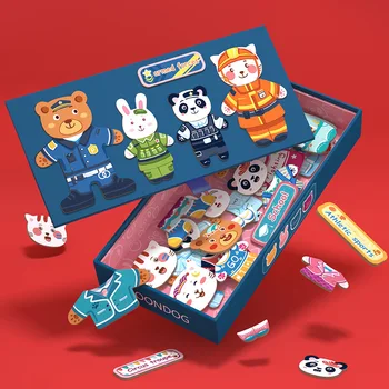 Drewniane zwierzęta puzzle zabawki miś magnetyczne puzzle, gry planszowe, zabawki dla dzieci wczesne zabawki edukacyjne odpowiednie Stylizacje dla dziecka prezent
