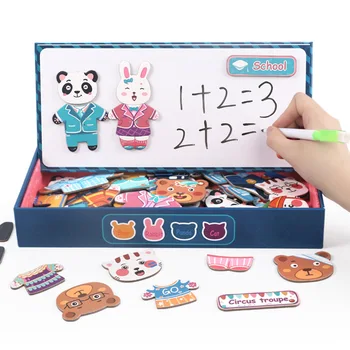 Drewniane zwierzęta puzzle zabawki miś magnetyczne puzzle, gry planszowe, zabawki dla dzieci wczesne zabawki edukacyjne odpowiednie Stylizacje dla dziecka prezent