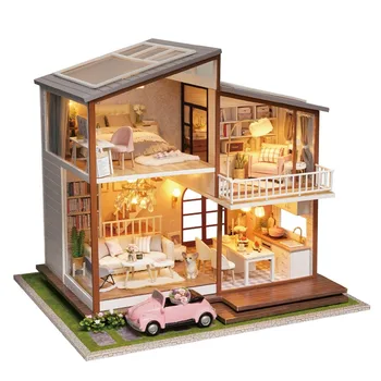 Drewniany DIY dom dla Lalek meble miniaturowy domek dla lalek puzzle zebrać 3D miniaturki dom dla Lalek model zestawy zabawek dla dzieci prezenty