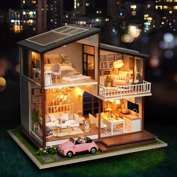 Drewniany DIY dom dla Lalek meble miniaturowy domek dla lalek puzzle zebrać 3D miniaturki dom dla Lalek model zestawy zabawek dla dzieci prezenty