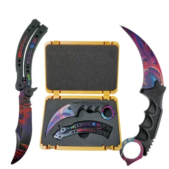 Dropshipping Csgo Game Plastic Weapon Box+Butterfly Knife +Karambit Dull blade for Trainer Collection Gife Suppl Case