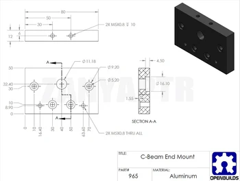 Drukarka 3D openbuilds c-beam end mount U type materiał aluminium powierzchnia czołowa płyta montażowa