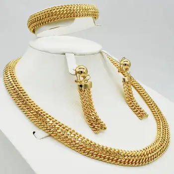 Dubai złota naszyjnik kolczyki kolekcja moda Nigeria ślub Afryki perły biżuteria kolekcja włoski damski zestaw biżuterii