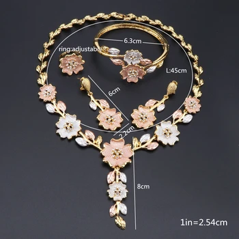Dubaj zestaw biżuterii dla kobiet suknia ślubna akcesoria kolor złoty kwiat kształt naszyjnik kolczyki bransoletka pierścień zestaw