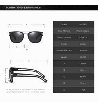 DUBERY vintage okulary polaryzacyjne okulary przeciwsłoneczne dla mężczyzn kwadratowe odcienie jazdy czarny retro Oculos męski 9 kolorów model 1948