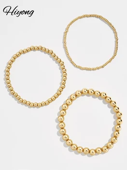 Duoying elastyczna para bransoletki miedzi prostota złoto 6 mm 8 mm okrągły koraliki łańcuch geometria mężczyźni bransoletka biżuteria prezent
