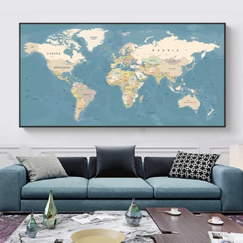 Duża HD mapa świata Nordic Canvas Painting Wall Art Printed City Map Pictures plakaty i druki do salonu Home Decor