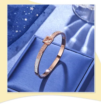 Duży kwadratowy Cyrkon półokrągły pełna dwukolorowa bransoletka Kryształ Bransoletka moda odkryty różowe złoto bransoletki ze stali nierdzewnej bransoletki