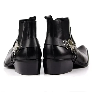 Duży rozmiar EUR45 moda brązowy tan/ czarny ostre skarpety męskie botki obuwie buty skóra naturalna motocyklowe buty z klamrą