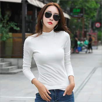 Duży rozmiar koreański moda Damska swetry i swetry Sueter Potargane rękawem golf stałe cienkie sexy elastyczne damskie topy