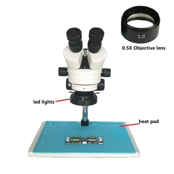 Duży stół 7X-45X przemysłowy lornetka стереомикроскоп z obiektywem 0.5 X barlow do telefonu PCB narzędzia do naprawy płyty głównej