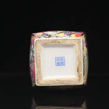 Dynastia Qing Qianlong emalia malarstwo Złoty kwadrat kwiat i ptak wazy antyczne porcelana, antyki, porcelana, antyki, porcelana