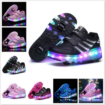 Dzieci led migające podwójne koła rolki buty chłopcy dziewczynki, kolorowe, świecące rolki buty do biegania dla mężczyzn kobiet dorosłych
