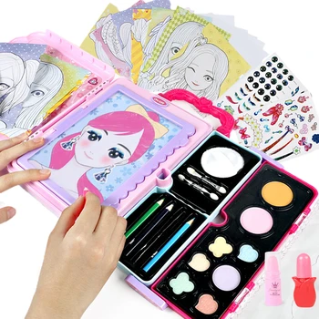 Dzieci makijaż rysunek zabawki wielofunkcyjny uchwyt LED obraz kolorowy makijaż kosmetyki walizka zabawka rysunek płyty dla dziewczyny prezent