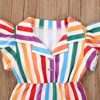 Dziecięca Odzież Dla Dziewcząt Tęczowe Paski V-Neck Krótki Sleece Body Strój 2020 Odzież Dziecięca Odzież Letnia