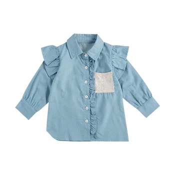 Dziecięcy dzieci Baby Girls moda z długim rękawem płaszcz genialny rhinestone przewodnik top patchwork koszule dla dzieci, dziewczyn 2-7Y